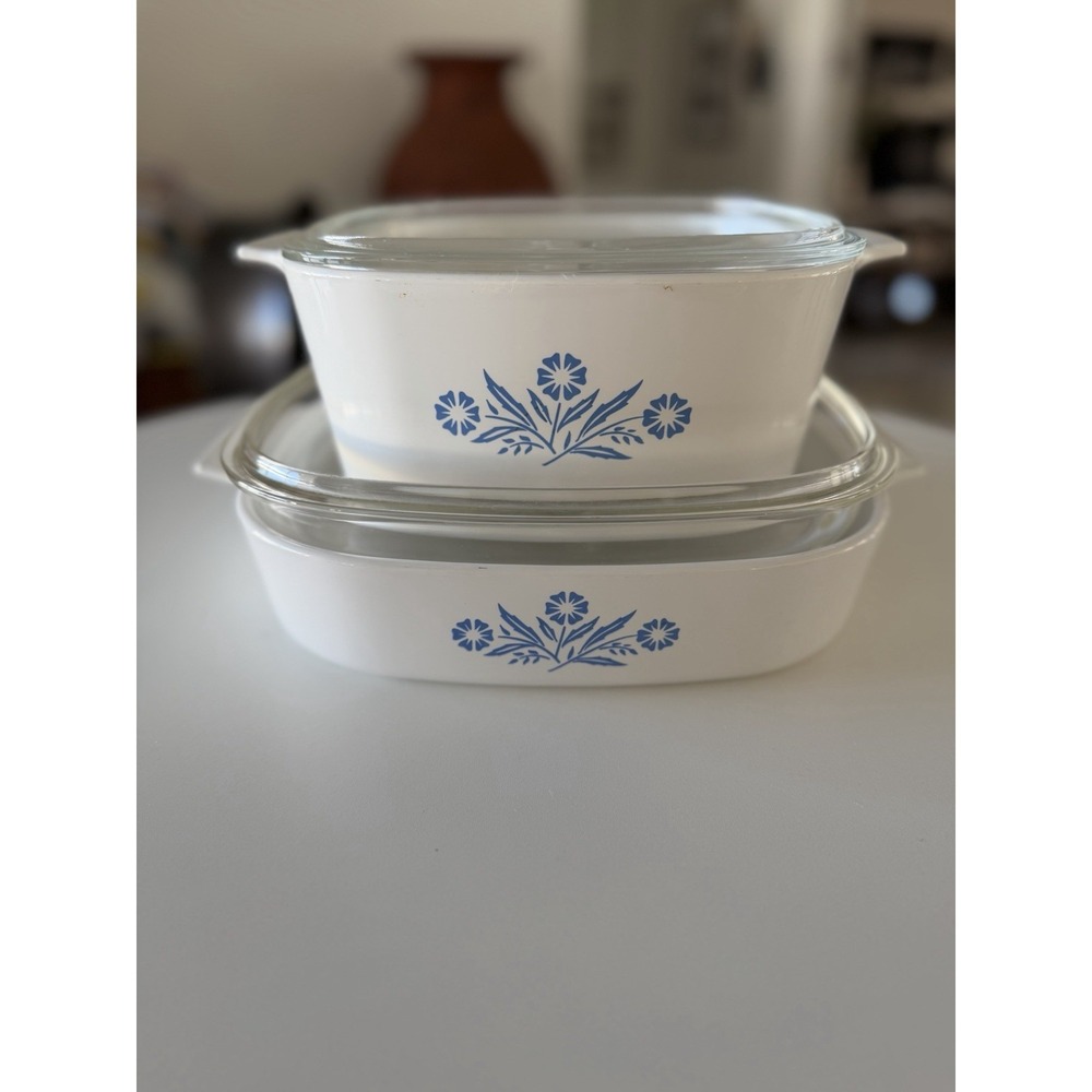 Vintage Corning Ware Cornflower Blue Casserole Dish Set with Lids USA